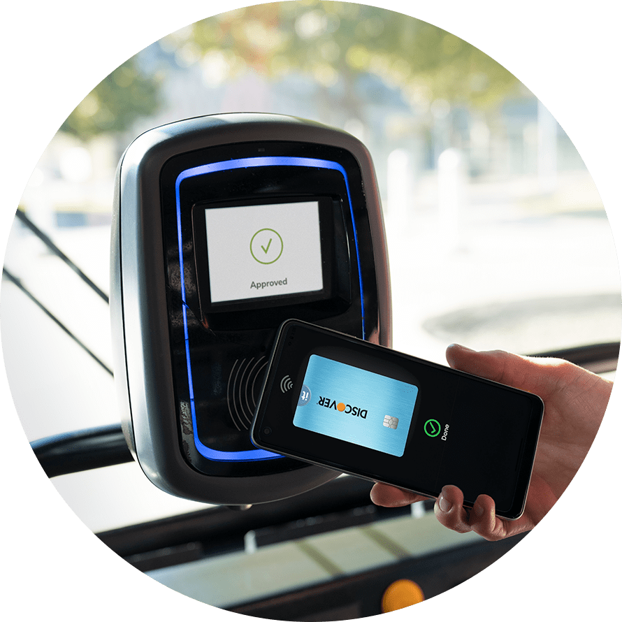 paying for transit fare with card in mobile wallet